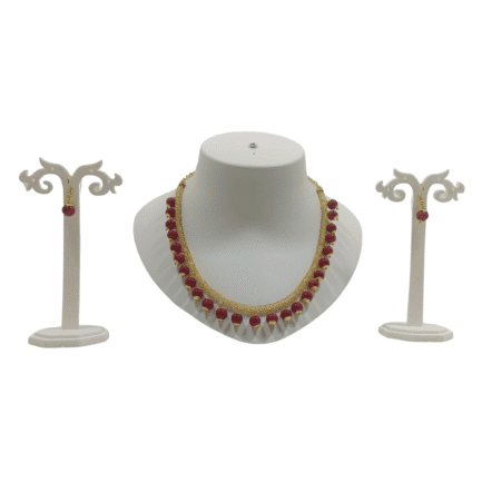 Sierra Handcrafted Gold Plated Necklace Jewellery Set with Earrings, AD, Pearl - Red