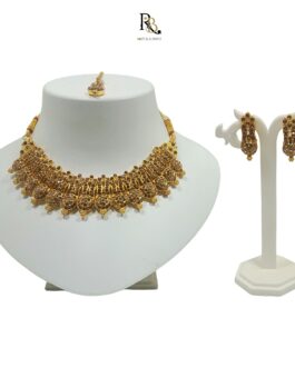 R&B Gold-Plated Necklace Set with Earrings, Mangtika, for Party Wedding Festivals