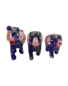 Handcrafted Paper Mache Elephant Family Figurines, Set of 3, Violet