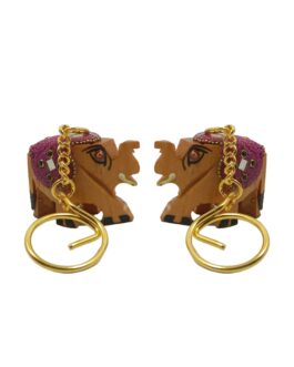 Handcrafted Wooden Elephant Key Chain, Decorative, Bajni Design, Pink, 6.5 cm x 6 cm x 4.5 cm