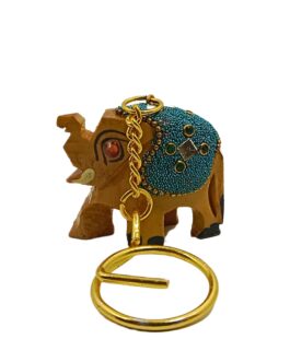 Handcrafted Wooden Elephant Key Chain, Decorative, Bajni Design, Blue, 6.5 cm x 6 cm x 4.5 cm
