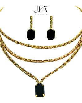 Jia Glamour Handcrafted Rose Gold Plated Necklace Set with Ear rings, Black