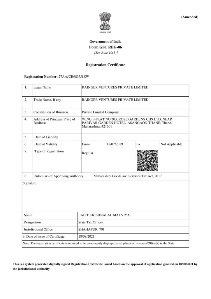 RaingerIndia_gst-certificate